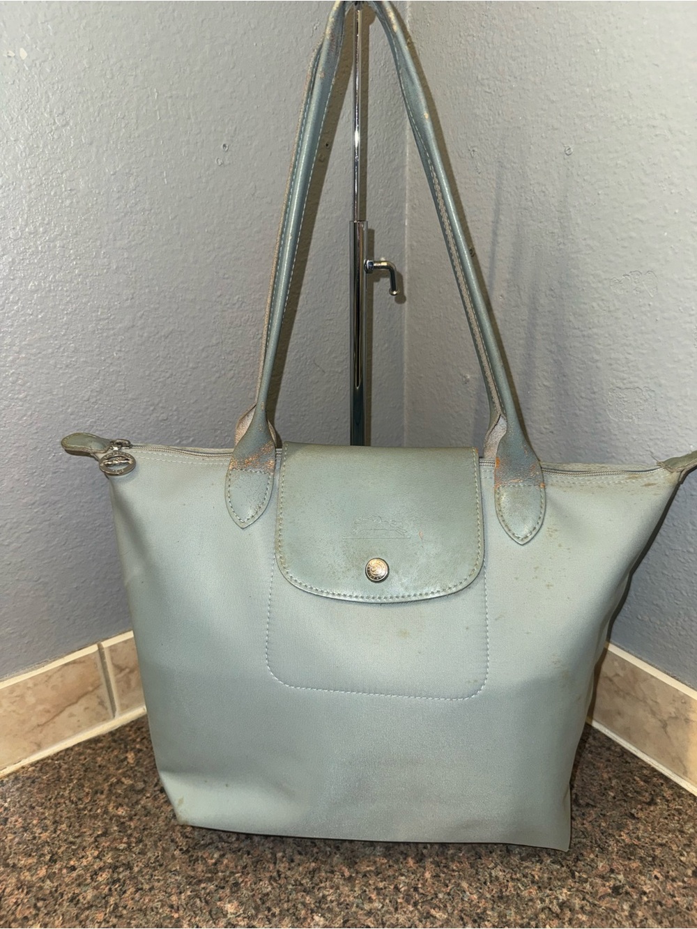 Longchamp Le Pliage Neo large nylon shoulder tote bag baby blue